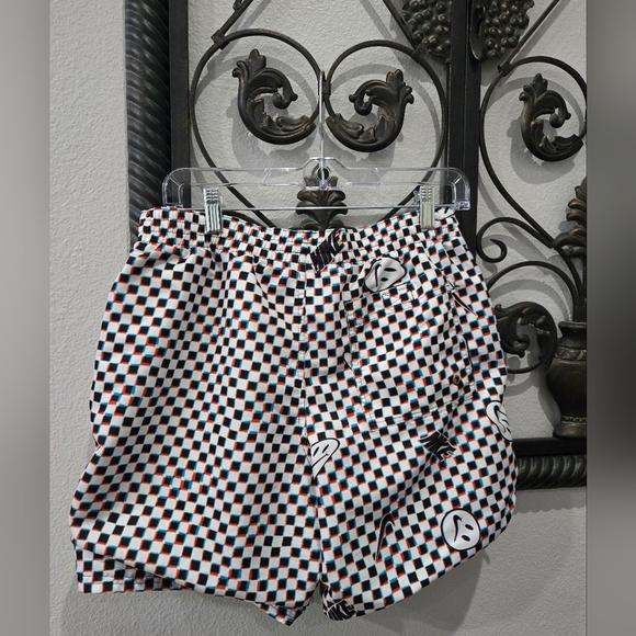 Nike Men's Graphic Checkered Swim Shorts - Black, White, and Blue - Picture 7 of 8